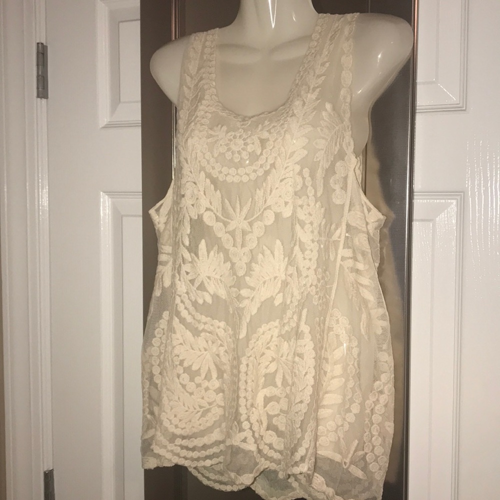 Beige Crotchet Sleeveless Top
